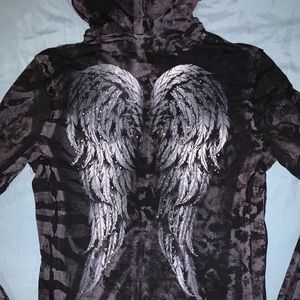 Sinful Winged Jeweled Full Zip Sweatshirt Small